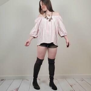 Universal Thread Embroidered Striped Blouse White Red XL